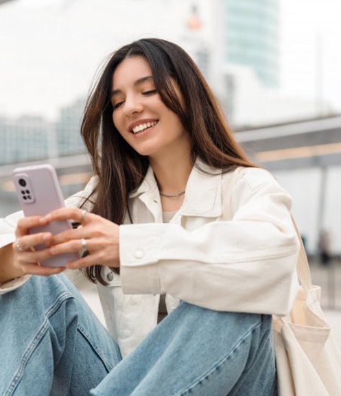 Lady reads something on phone